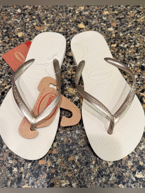 Havaianas Shoes - Havaianas Women's White Flip Flops with Metallic Straps new 6